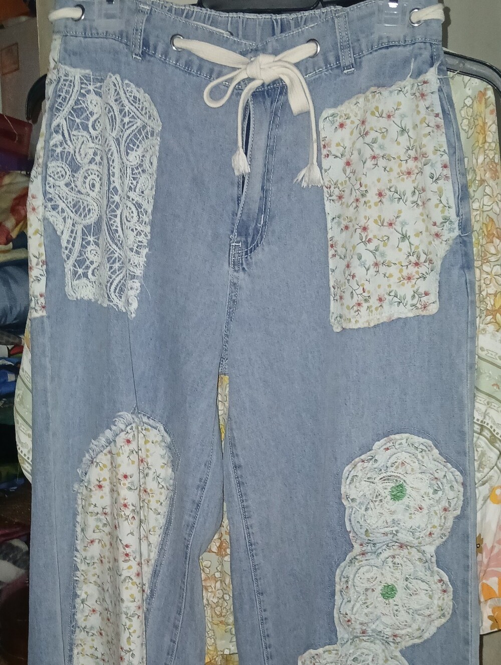 Women’s POL Floral Patchwork Light Blue Denim Pants